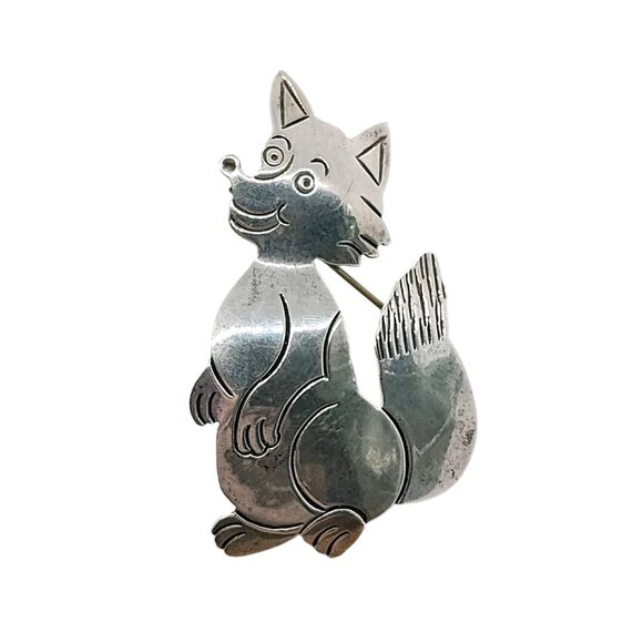 Large Vtg Fox Sterling Silver Pin Taxco Mexico Signed TA 825 - Picture 1 of 6
